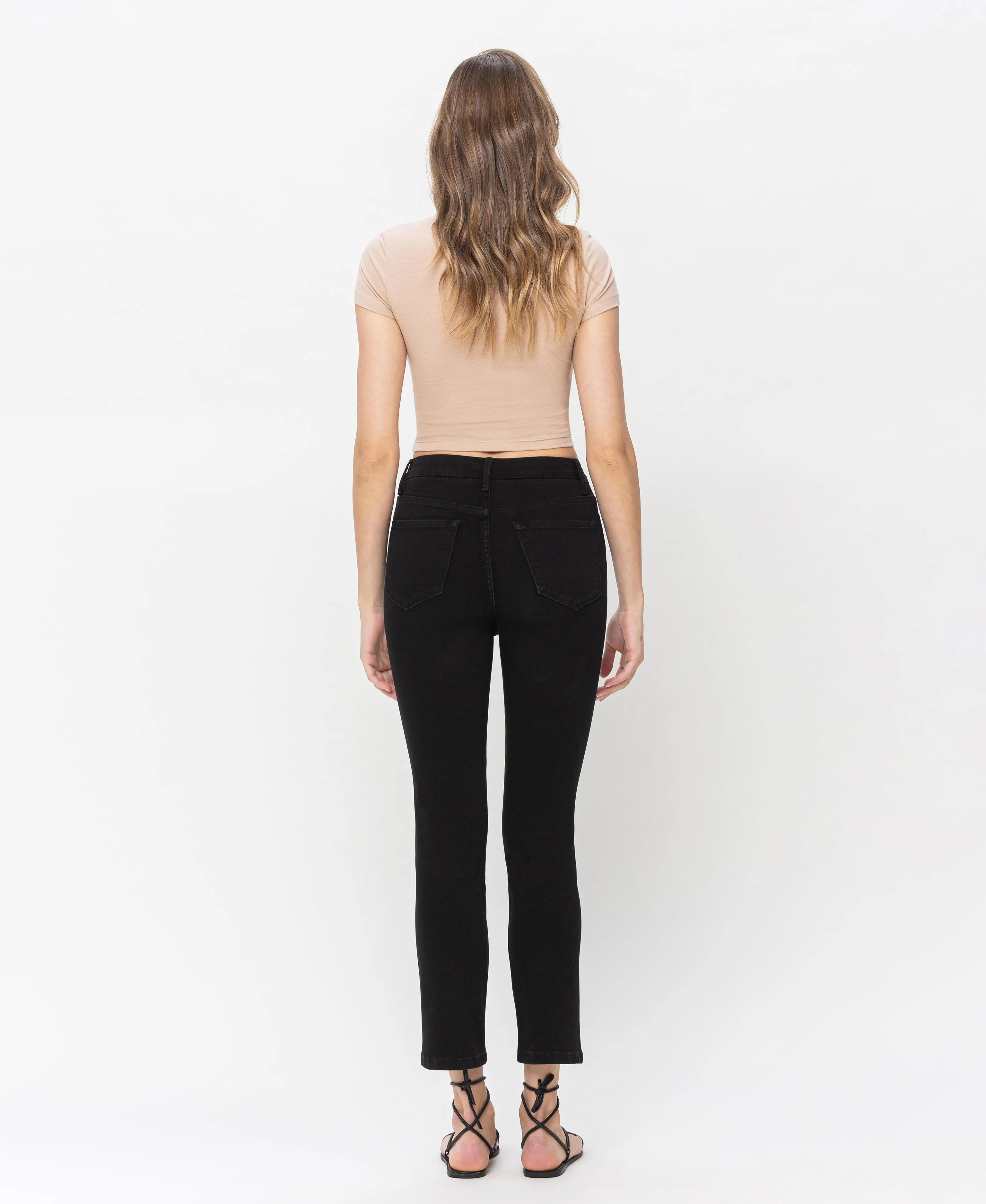 Admirable - High Rise Crossover Waistband Crop Slim Straight Jeans