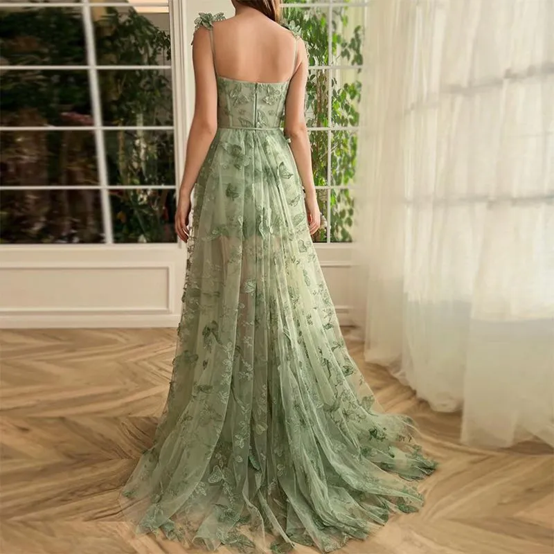 Aesthetic 3D Crochet Butterly Embroidered Tulle Prom Dress