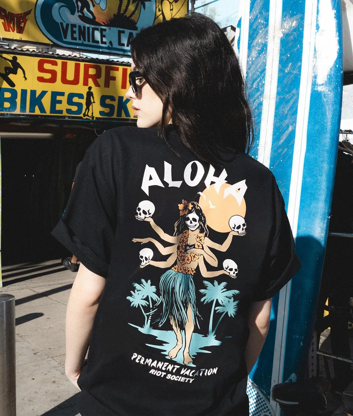 Aloha Hula Girl Permanent Vacation Womens Tee