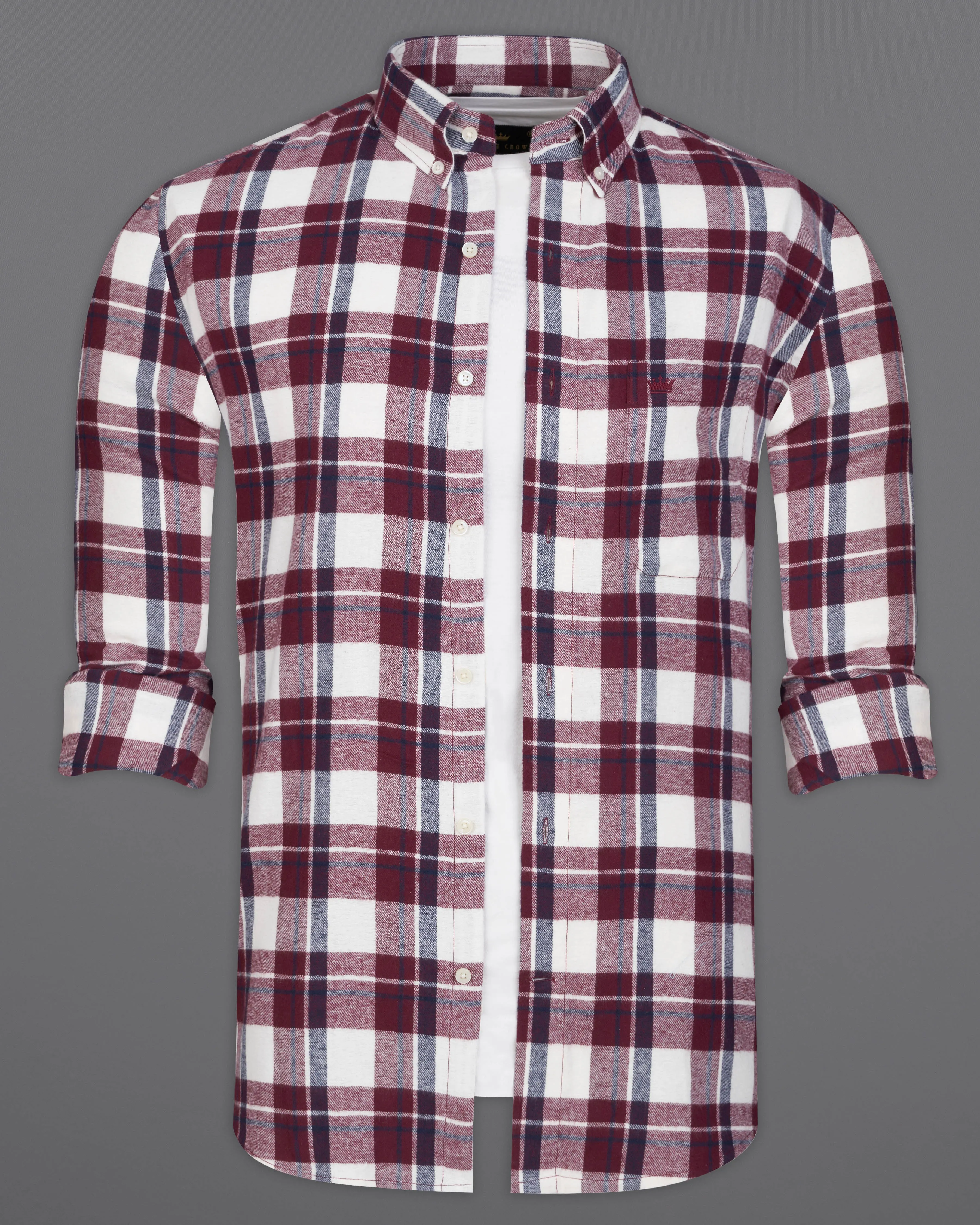 Aubergine Wine with White Plaid Flannel Overshirt/Shacket