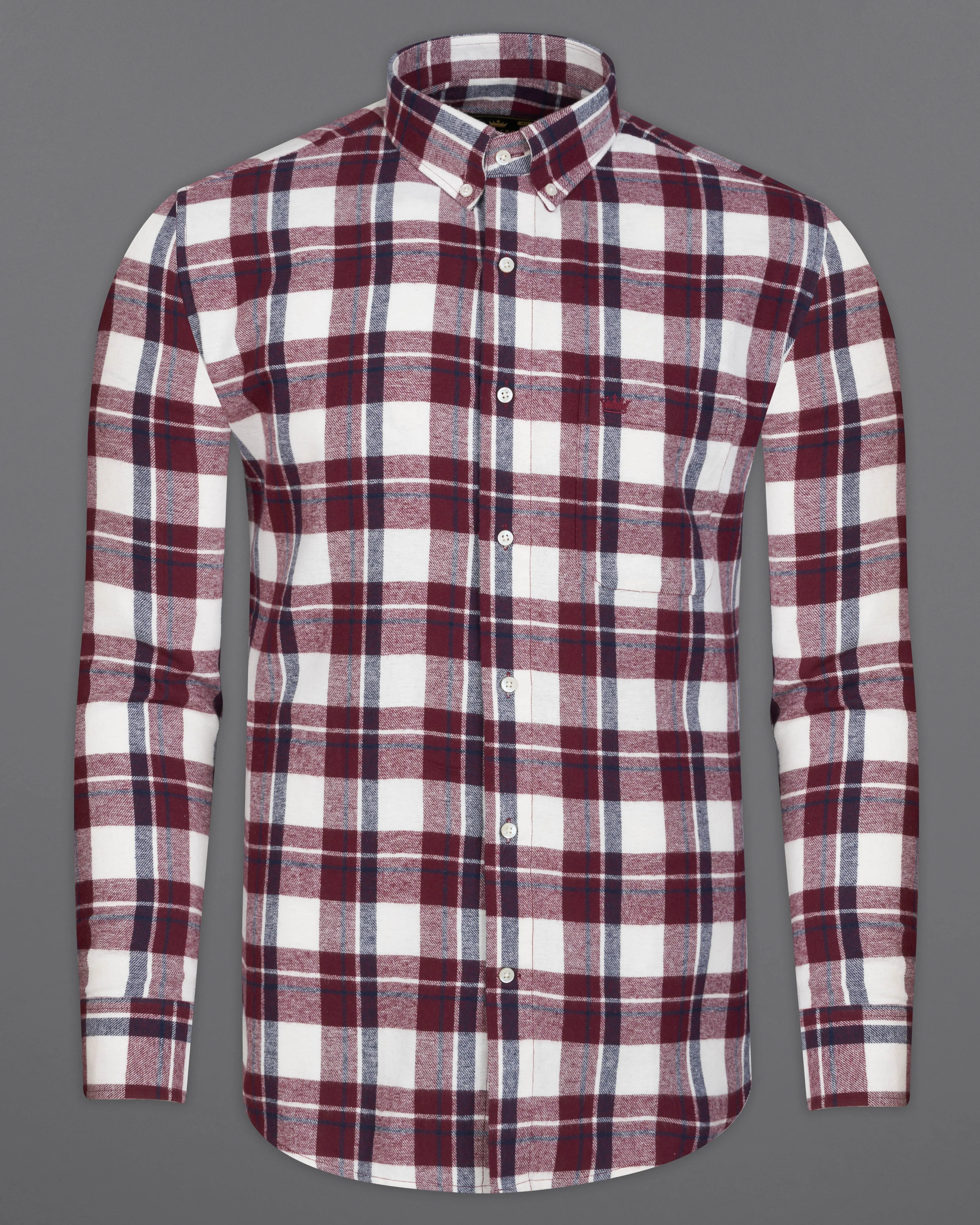 Aubergine Wine with White Plaid Flannel Overshirt/Shacket
