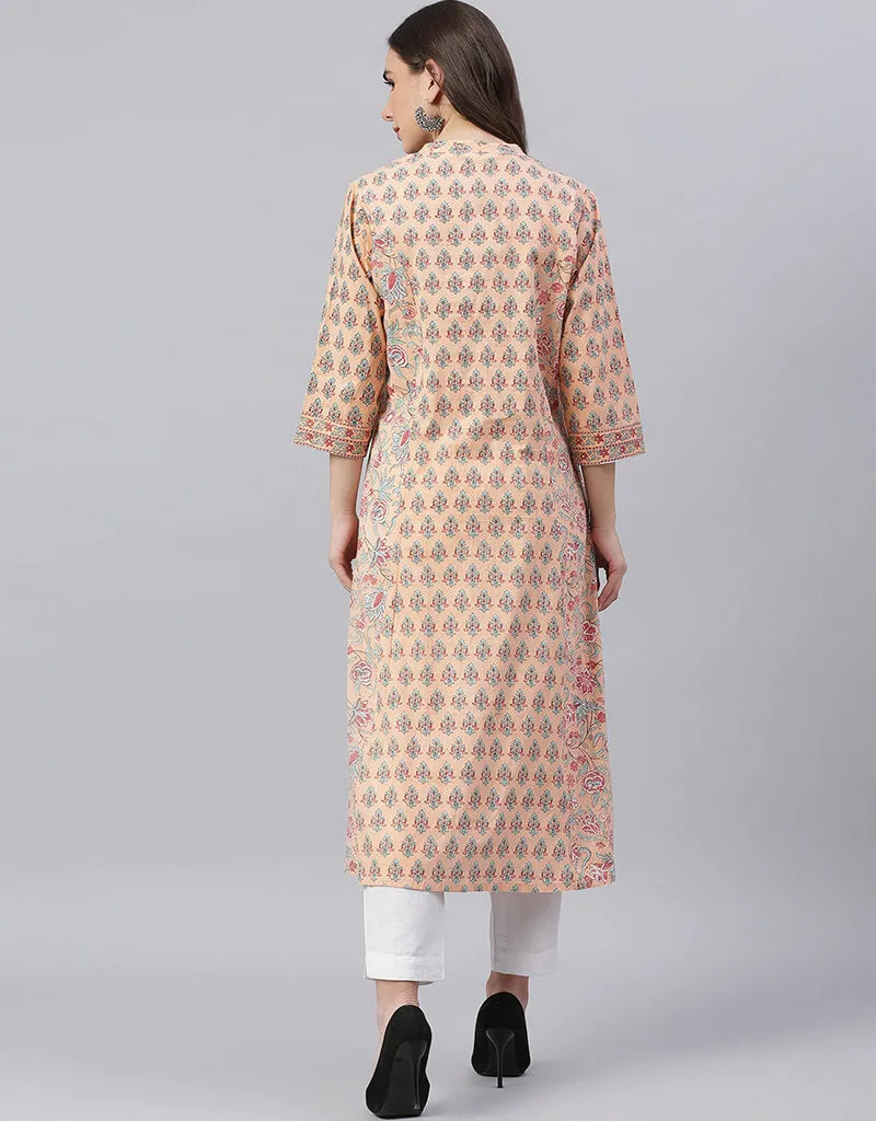 Beige Cotton Straight Kurti