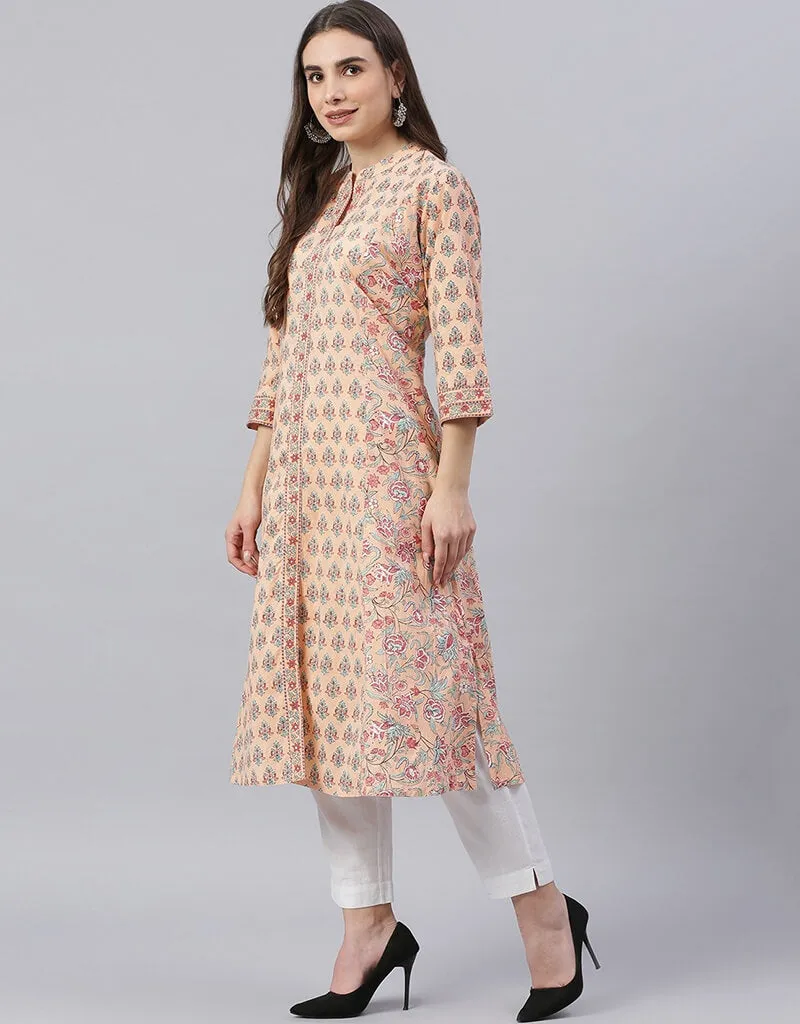 Beige Cotton Straight Kurti