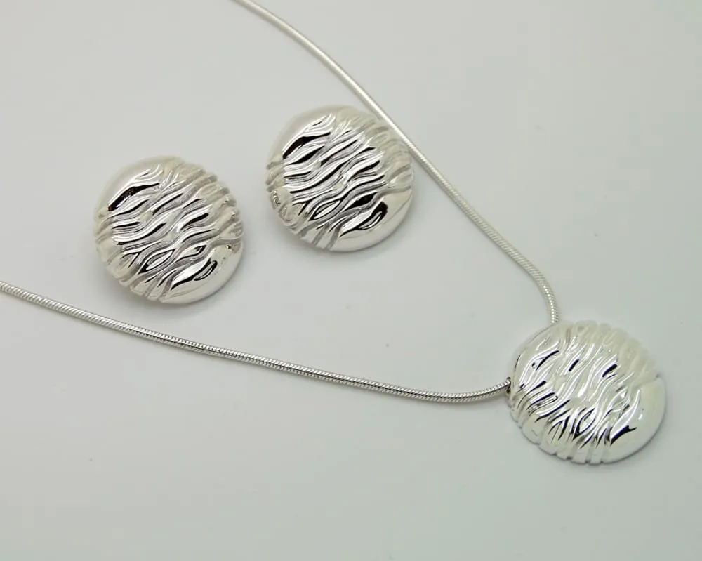 Big Round Stud Earrings: Water Wave Sterling Silver Earrings