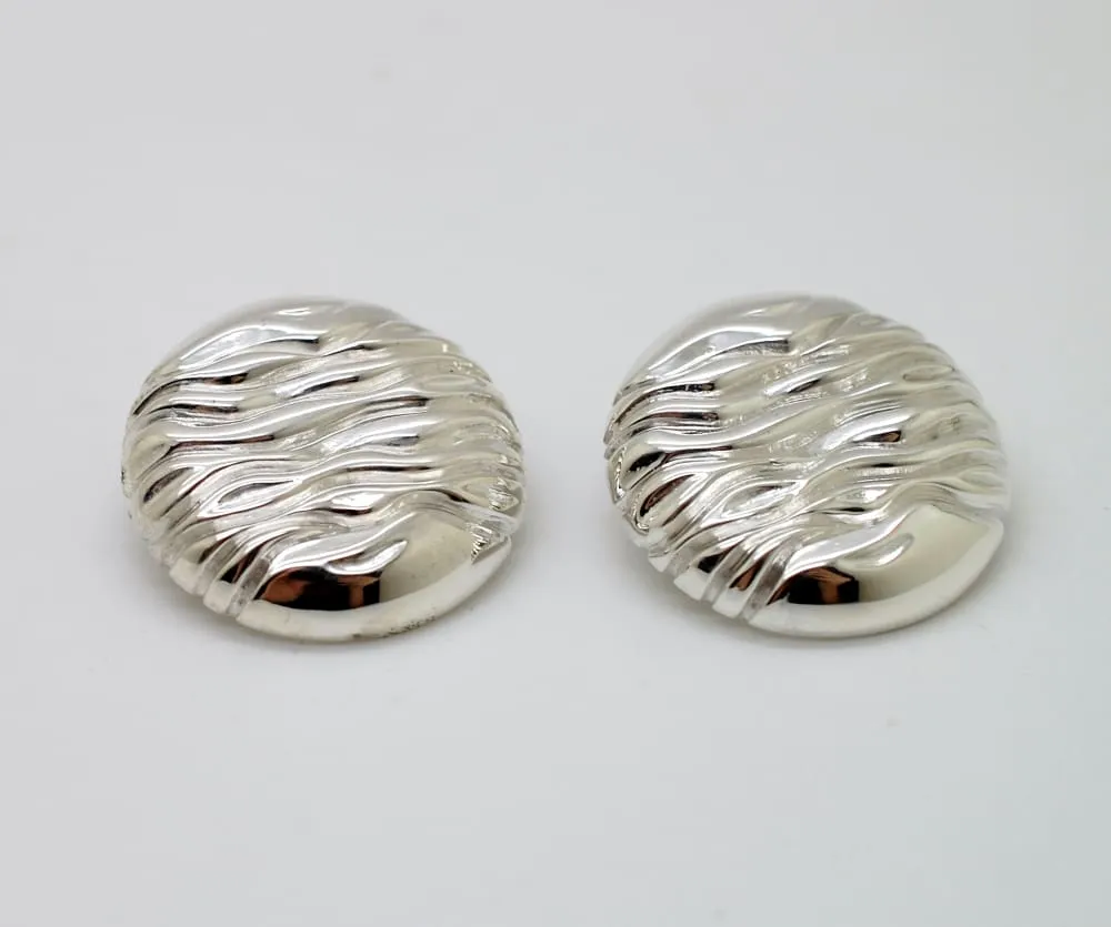 Big Round Stud Earrings: Water Wave Sterling Silver Earrings