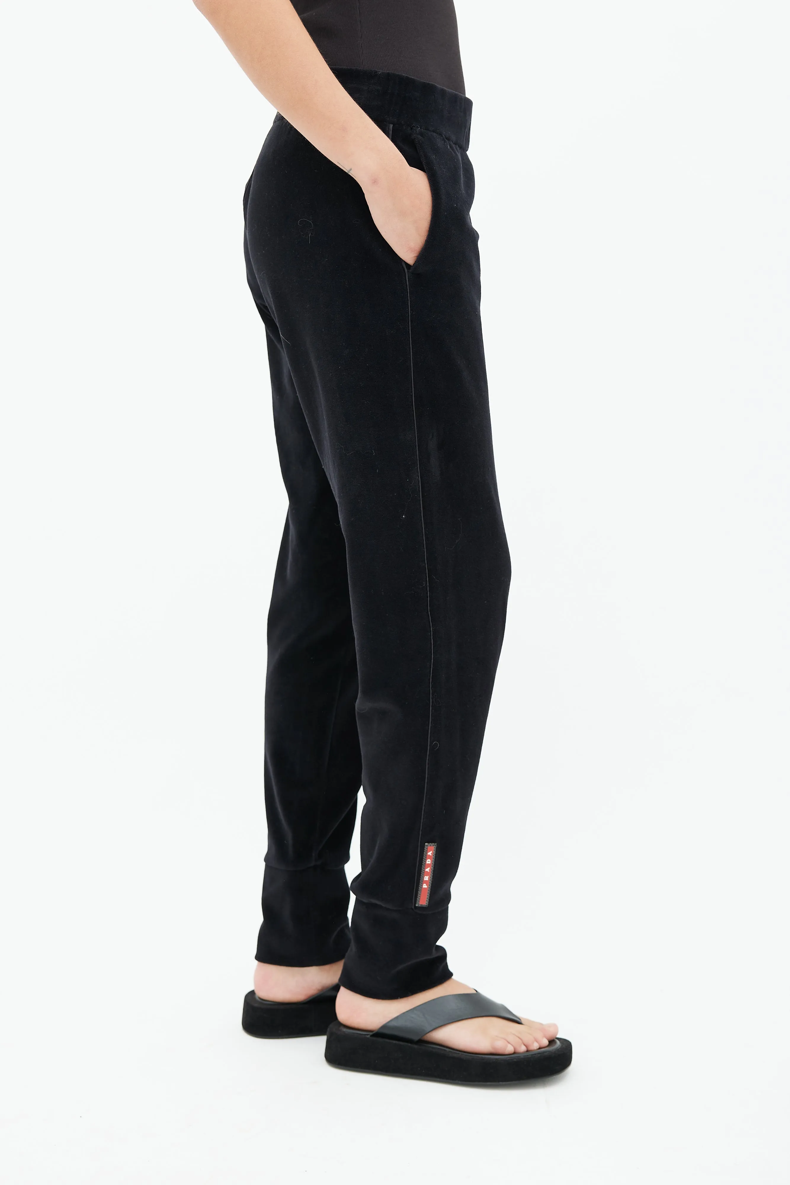 Black Velour Sport Logo Jogger