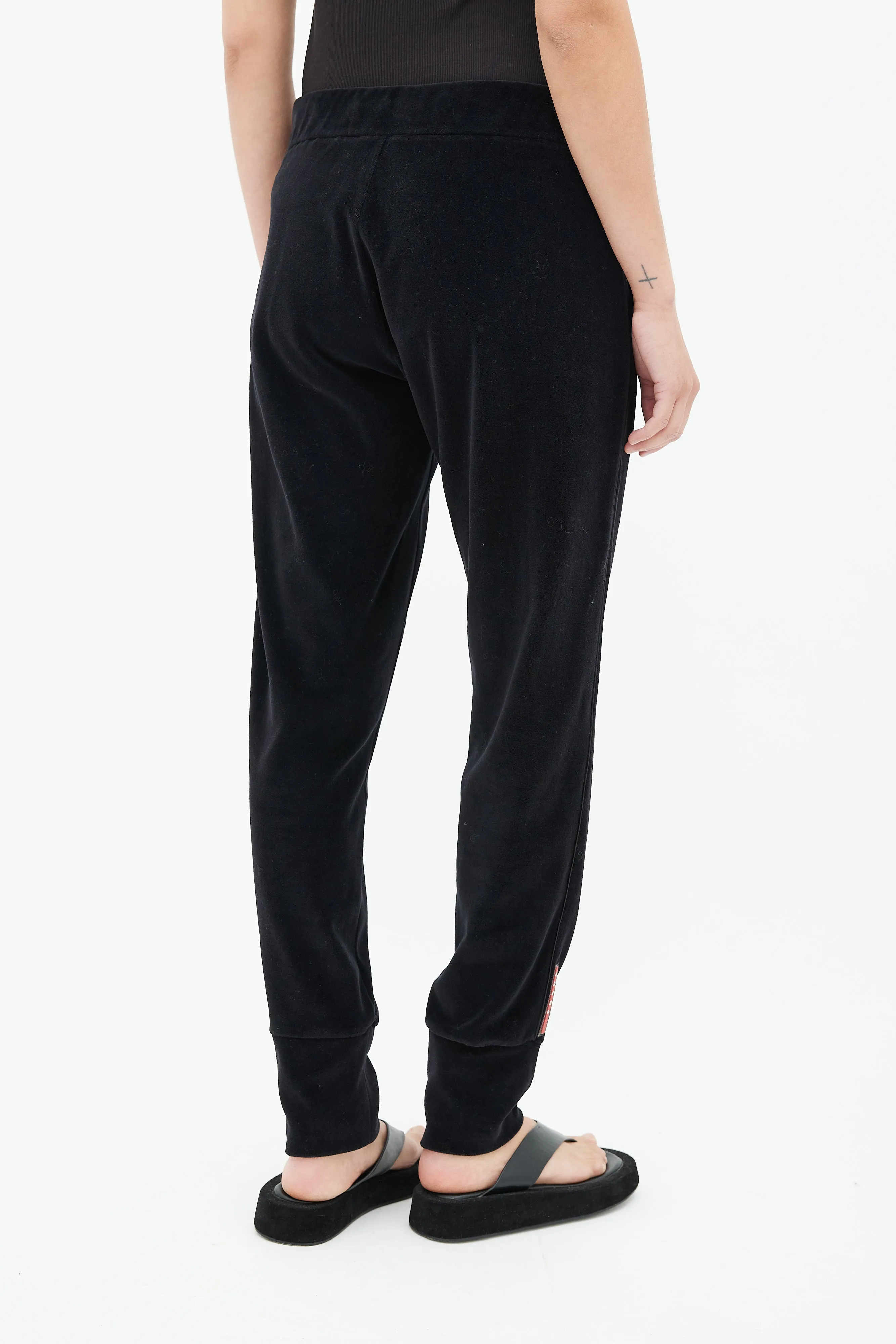 Black Velour Sport Logo Jogger