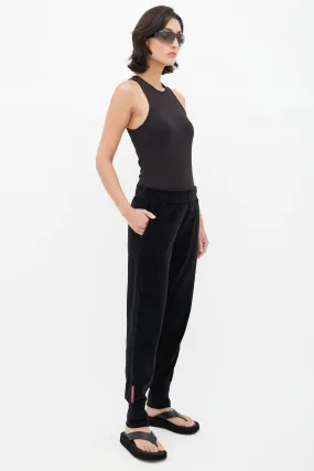 Black Velour Sport Logo Jogger