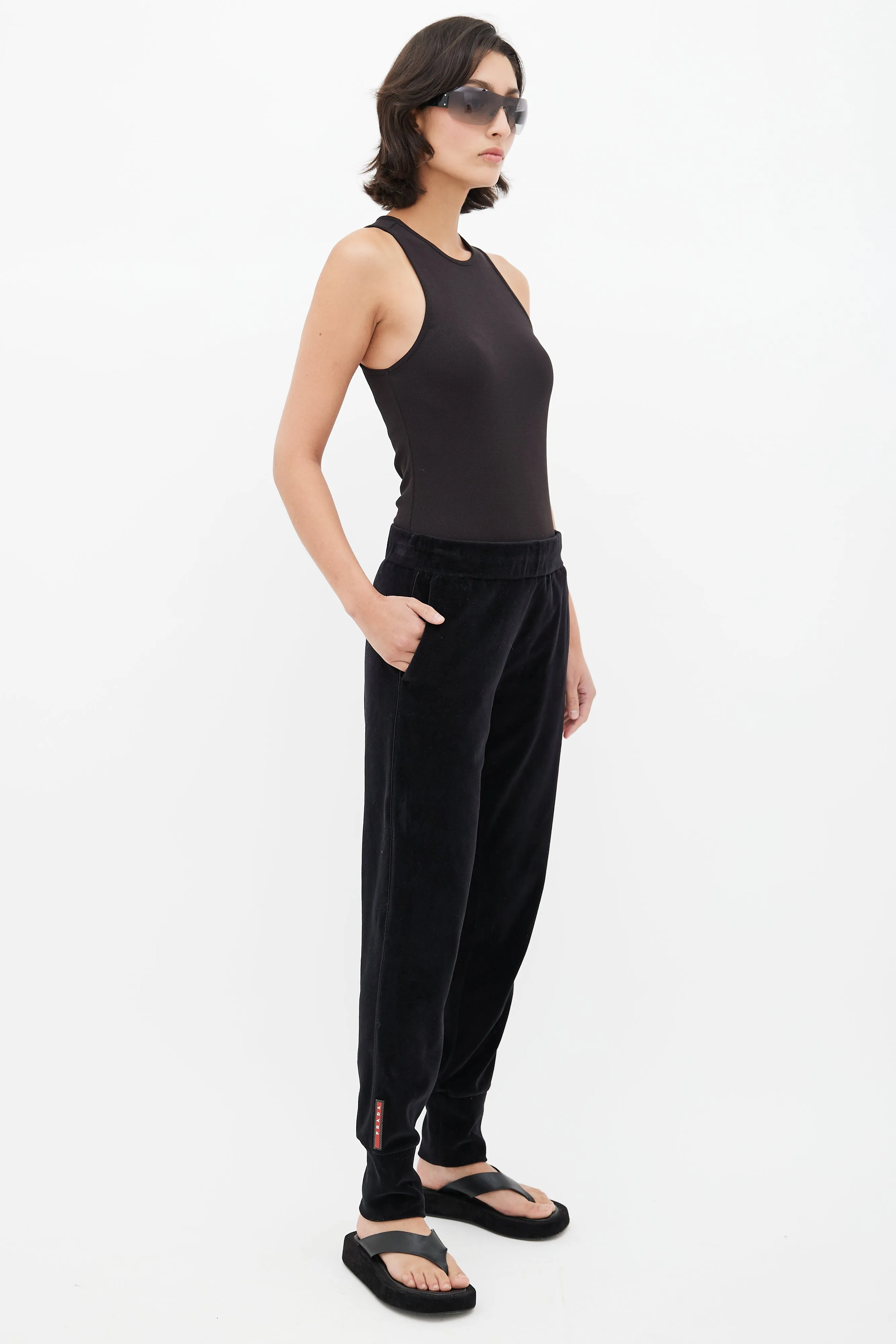 Black Velour Sport Logo Jogger