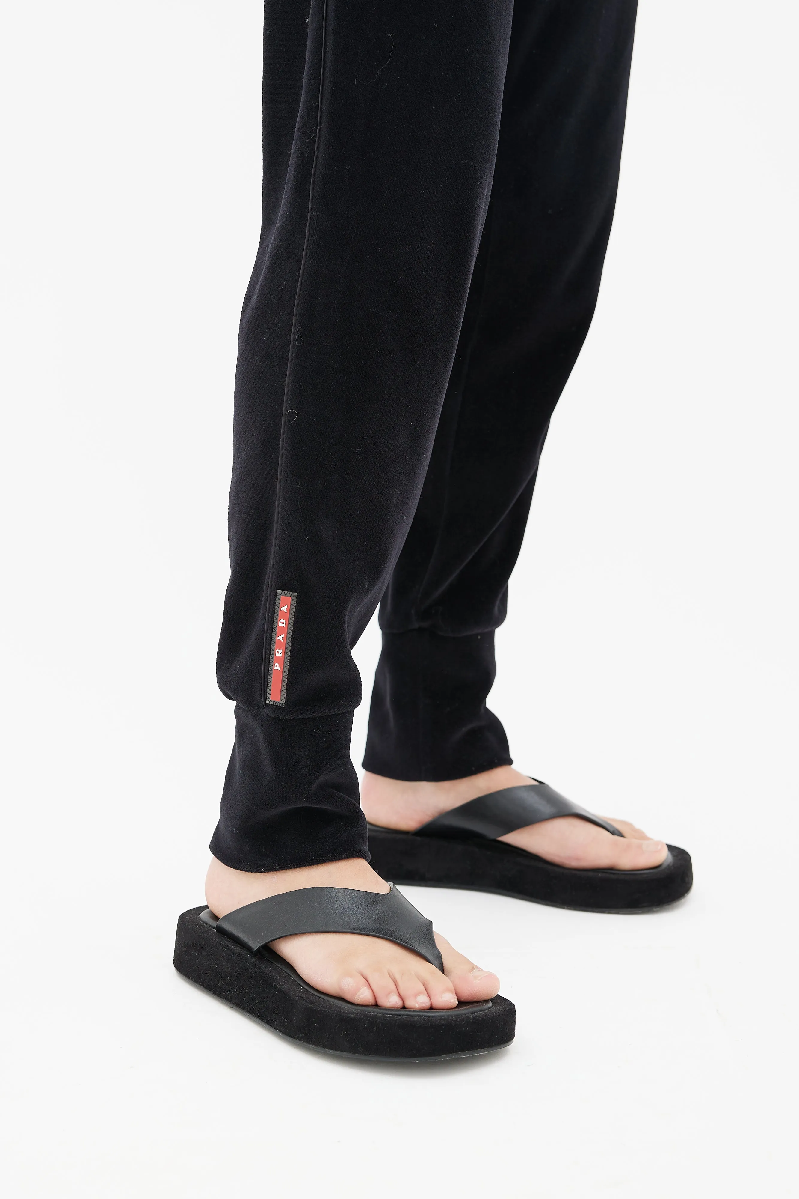 Black Velour Sport Logo Jogger