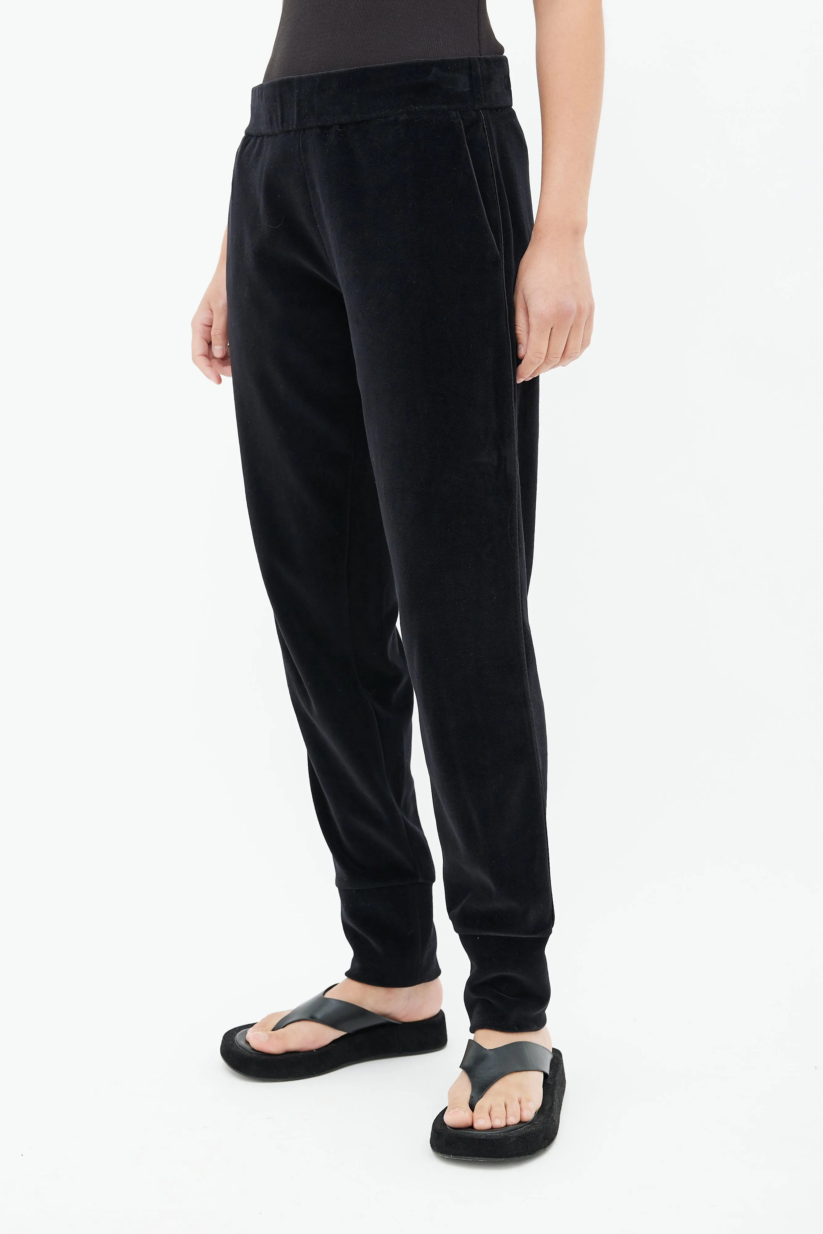 Black Velour Sport Logo Jogger