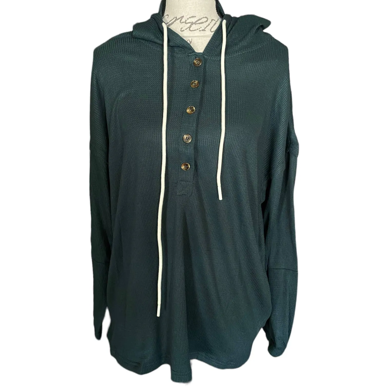 Bloomchic Green Drawstring Waffle Knit Hoodie Size 14/16