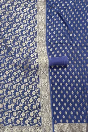 Blue Banarasi Pure Georgette Three Piece Unstitched Suit Set