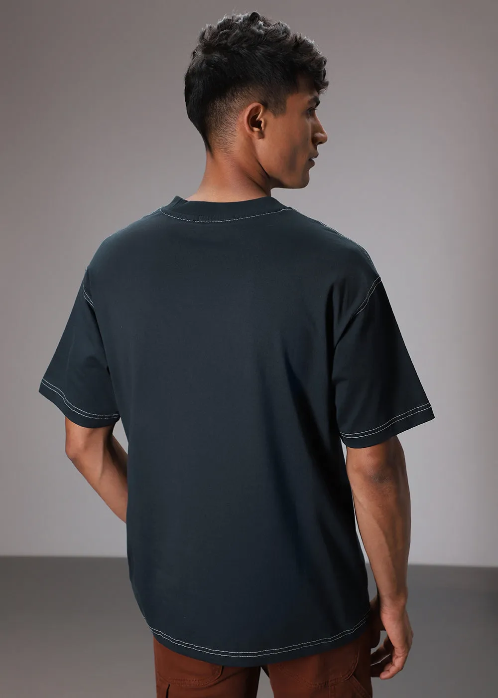 Blue Contrast Thread Oversized T-shirt