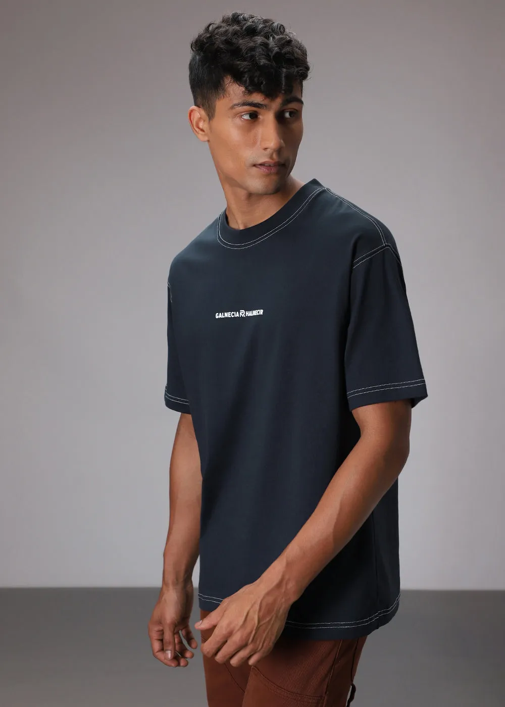 Blue Contrast Thread Oversized T-shirt