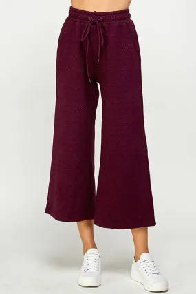Burgundy Textured Cropped Wide Pants