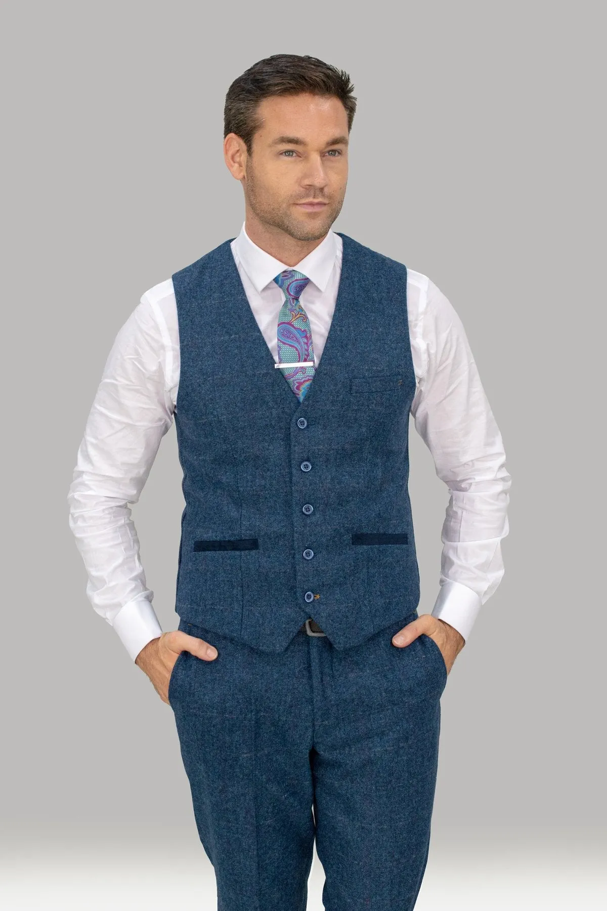 Carnegi Navy Tweed 3 Piece Wedding Suit
