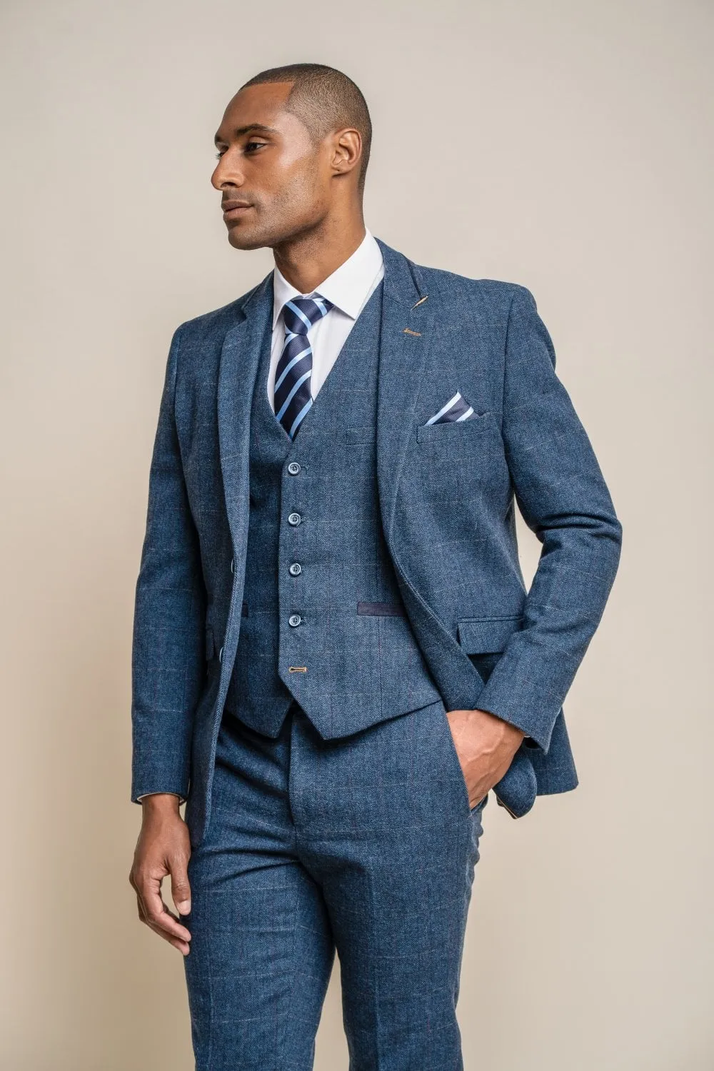 Carnegi Navy Tweed 3 Piece Wedding Suit