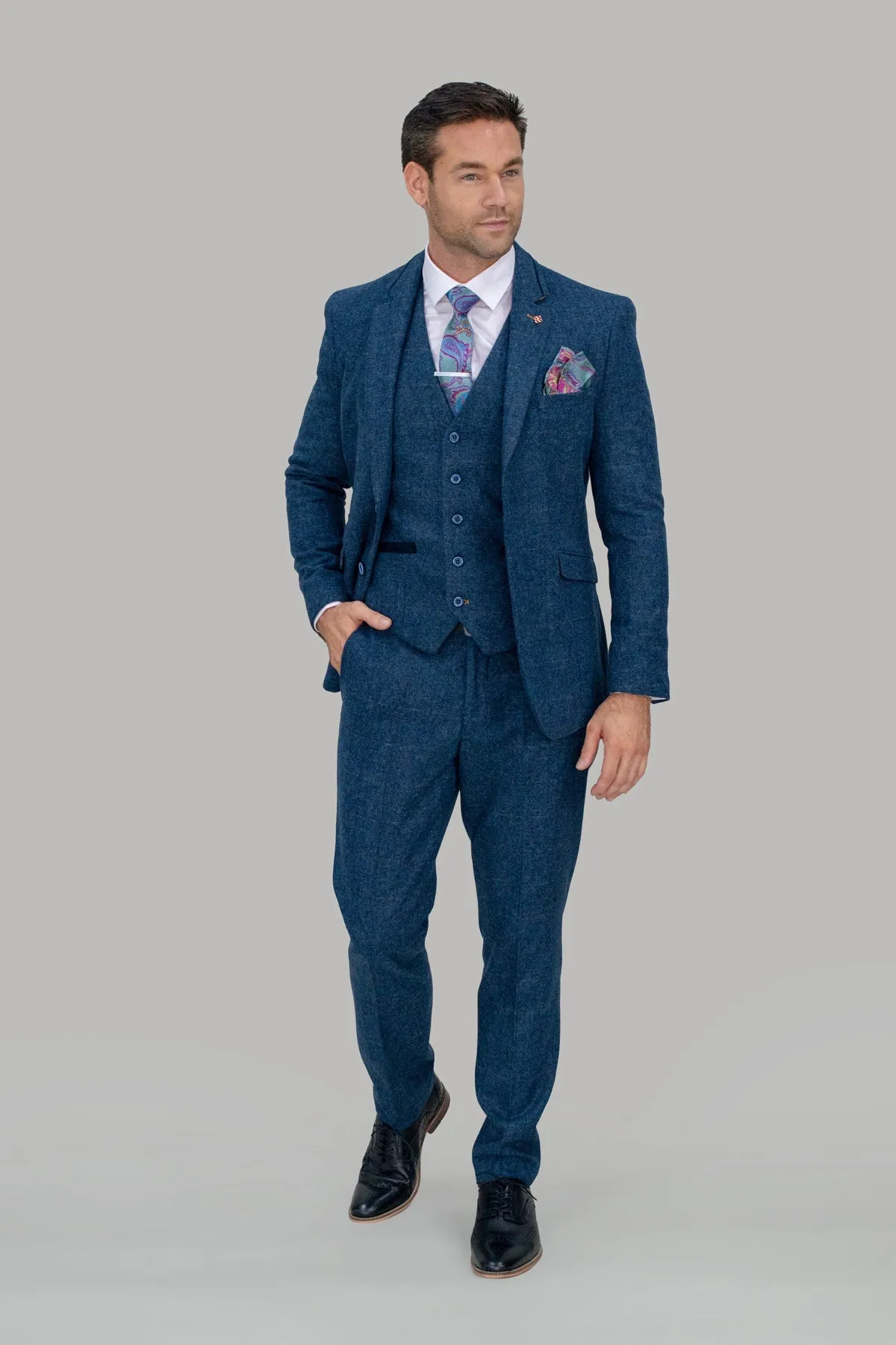 Carnegi Navy Tweed 3 Piece Wedding Suit