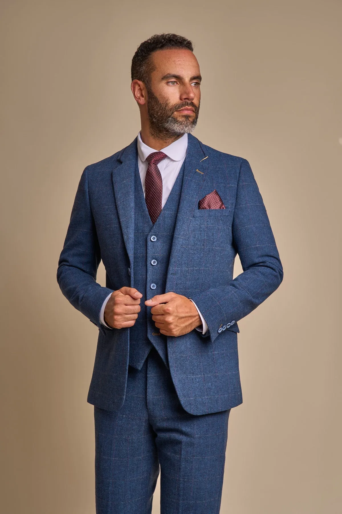 Carnegi Navy Tweed 3 Piece Wedding Suit