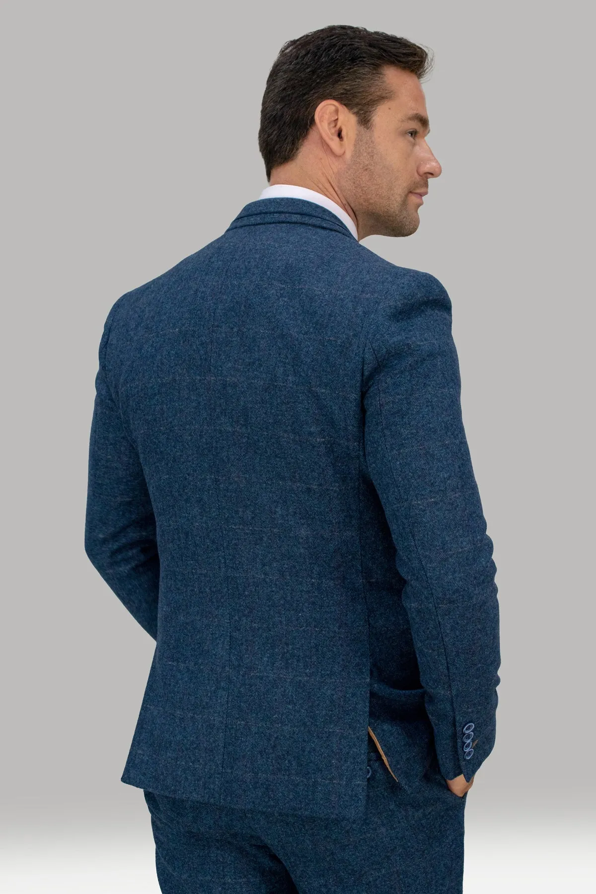 Carnegi Navy Tweed 3 Piece Wedding Suit