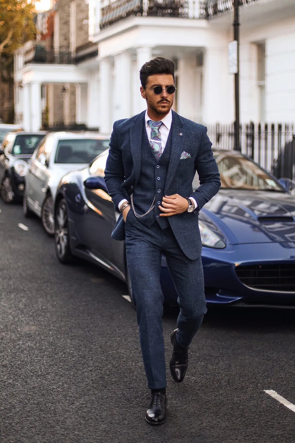 Carnegi Navy Tweed 3 Piece Wedding Suit