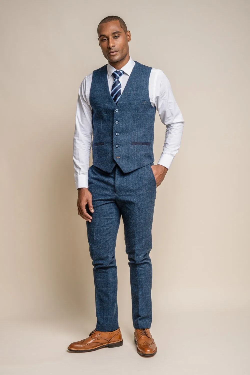 Carnegi Navy Tweed 3 Piece Wedding Suit