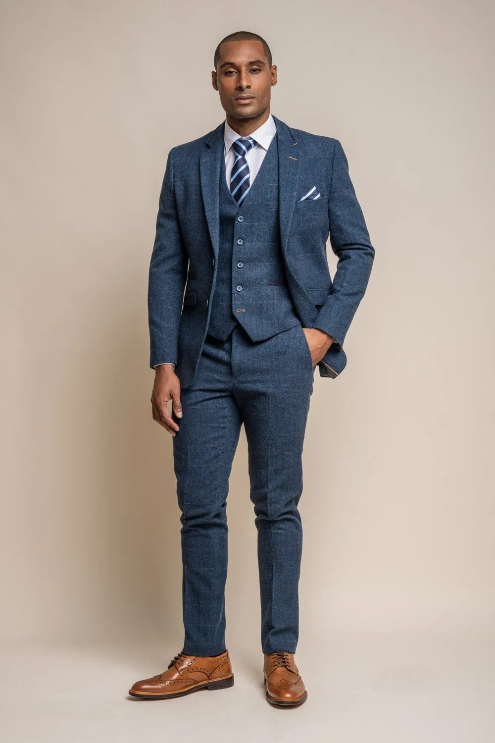 Carnegi Navy Tweed 3 Piece Wedding Suit