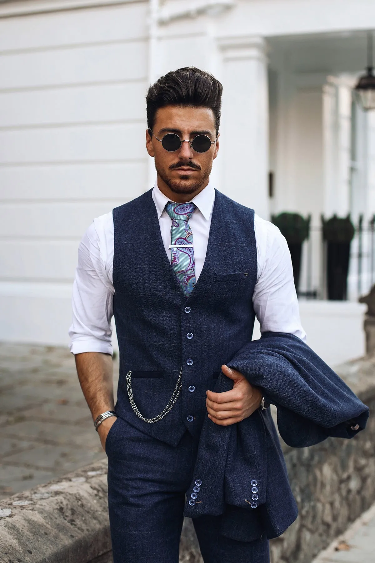 Carnegi Navy Tweed 3 Piece Wedding Suit