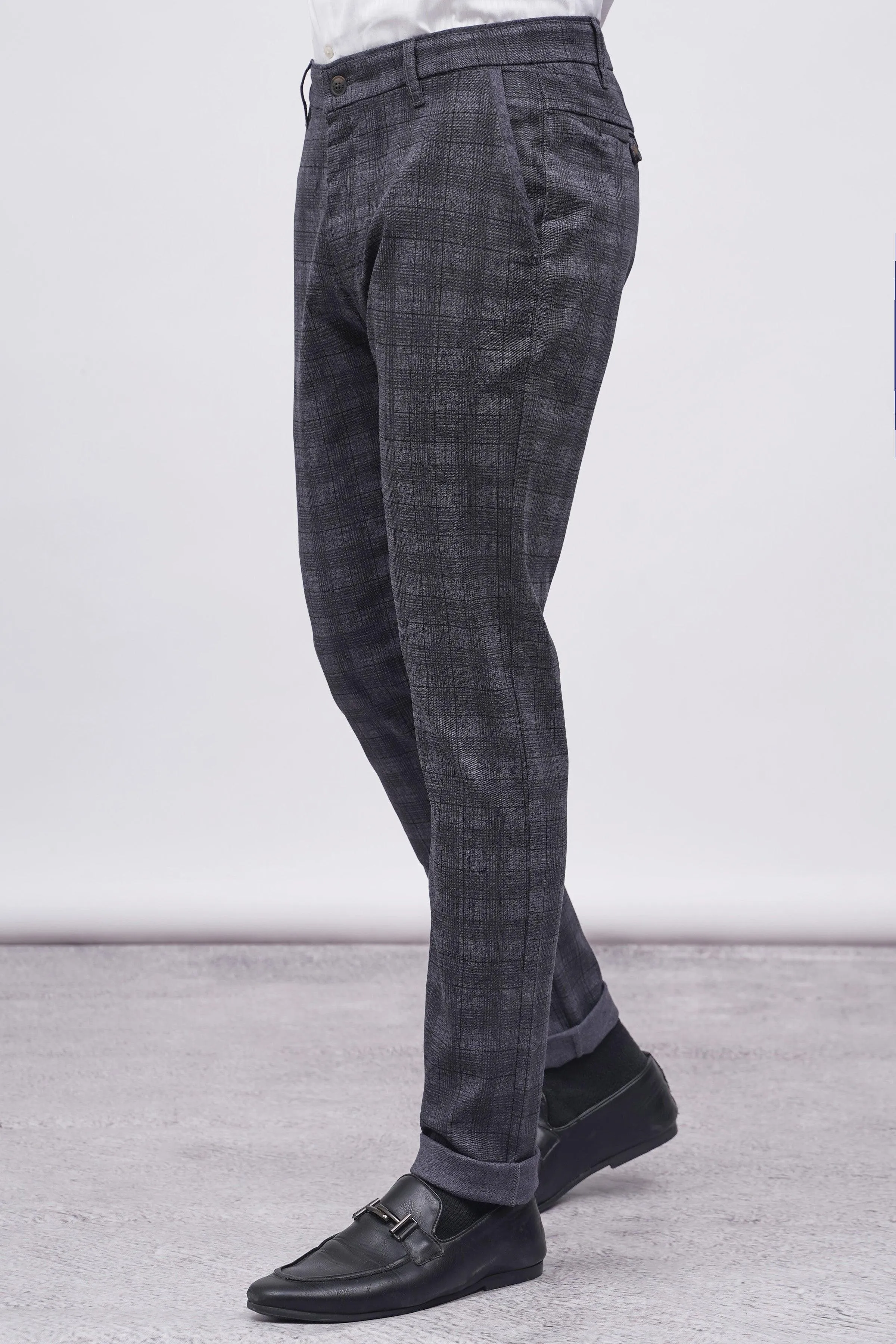 CROSS POCKET CASUAL PANT BLUE GREY CHECK