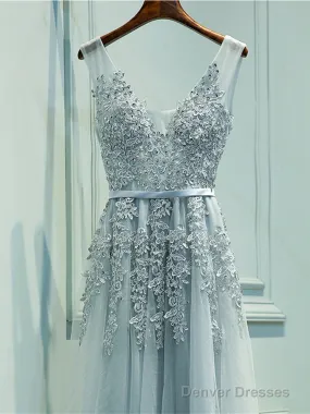 Custom Made A Line Gray/Navy Blue/Burgundy Lace Prom Dresses, Bridesmaid Dresses, Lace Graduation Dresses