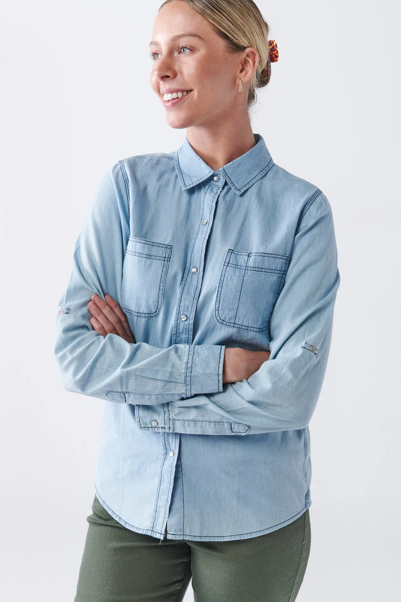 DEXTER Women's Denim Shirt - Long or Short Sleeve.