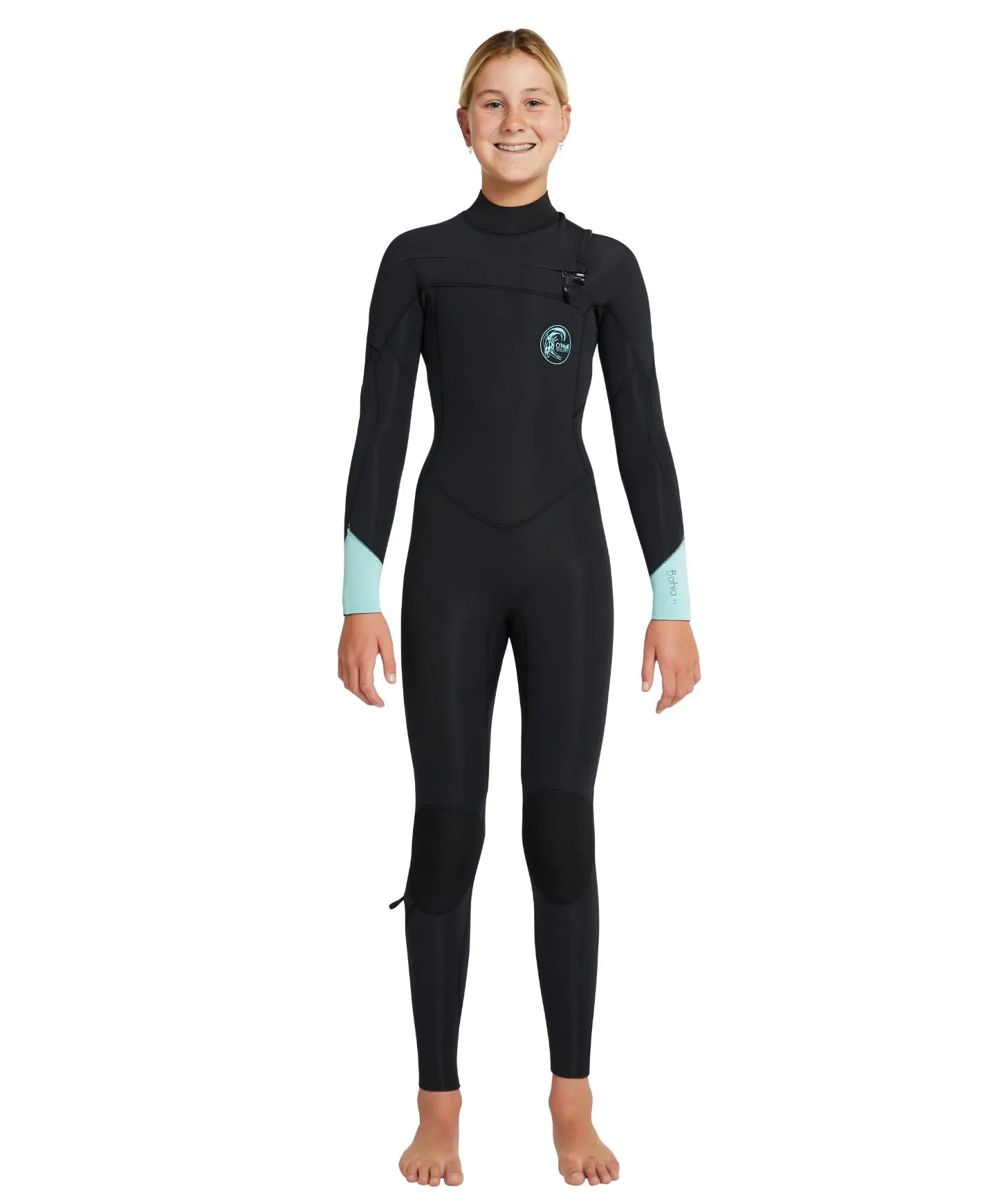 Girl's Bahia 3/2mm Steamer Chest Zip Wetsuit - Black Aqua