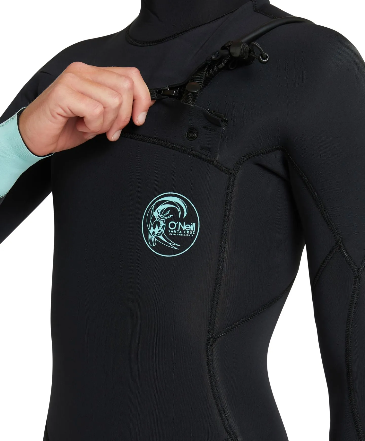 Girl's Bahia 3/2mm Steamer Chest Zip Wetsuit - Black Aqua
