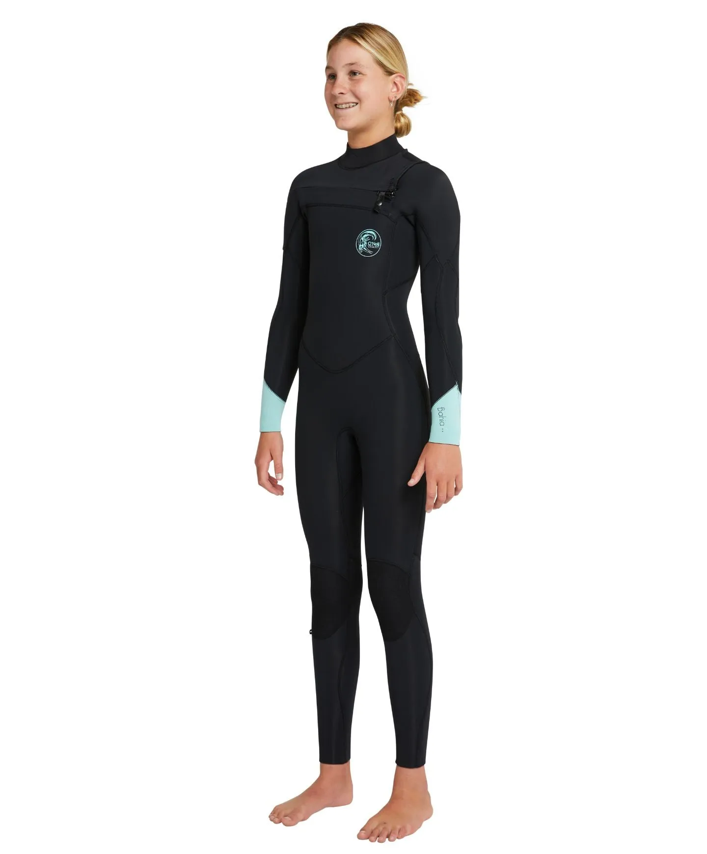 Girl's Bahia 3/2mm Steamer Chest Zip Wetsuit - Black Aqua