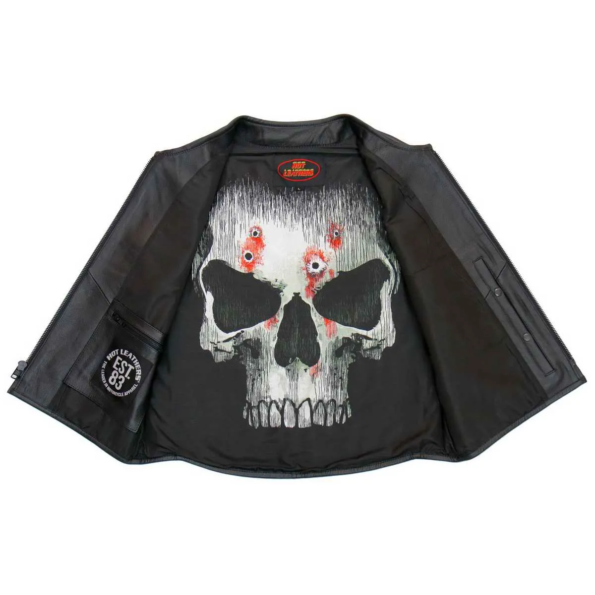 Hot Leathers VSM2001 Men's Black Jumbo Skull Conceal and Carry Leather Vest