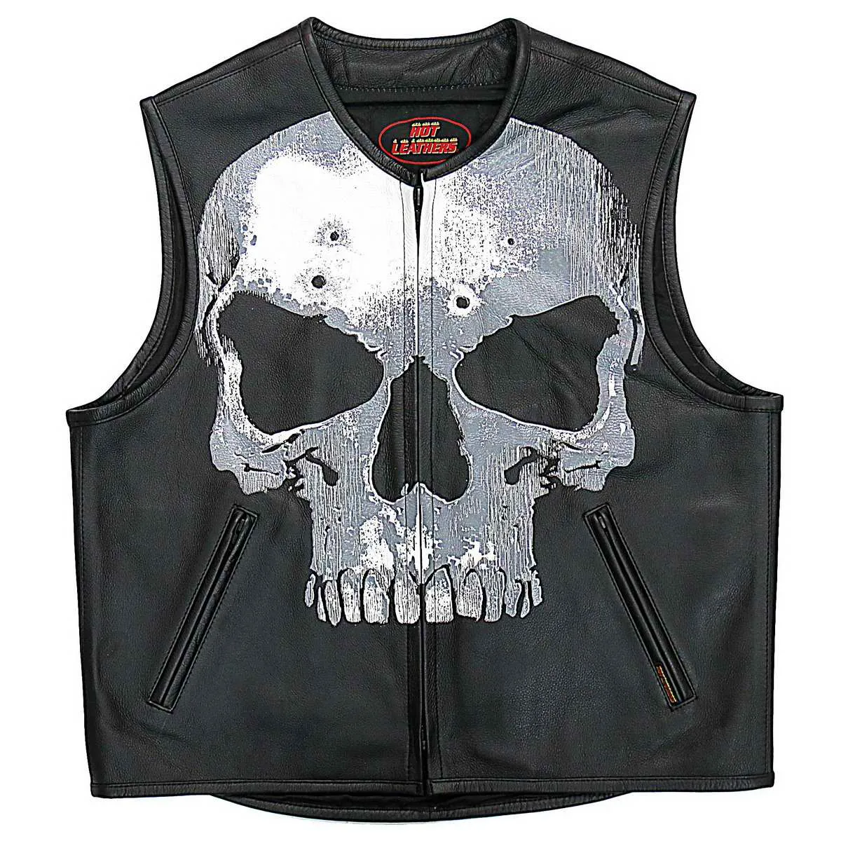 Hot Leathers VSM2001 Men's Black Jumbo Skull Conceal and Carry Leather Vest