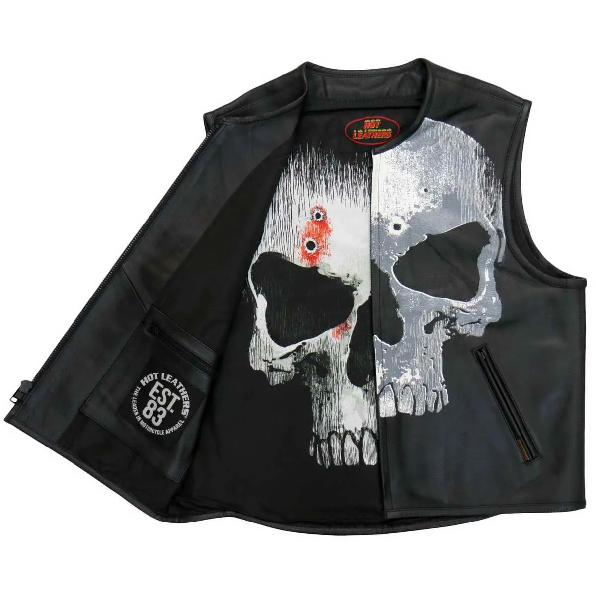 Hot Leathers VSM2001 Men's Black Jumbo Skull Conceal and Carry Leather Vest