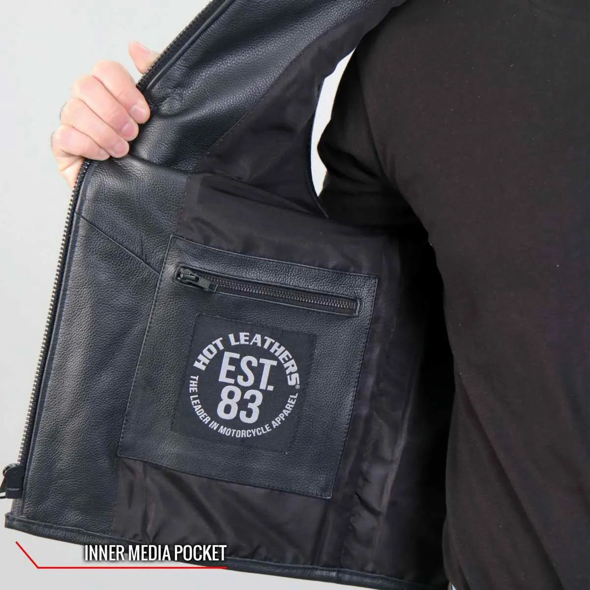 Hot Leathers VSM2001 Men's Black Jumbo Skull Conceal and Carry Leather Vest