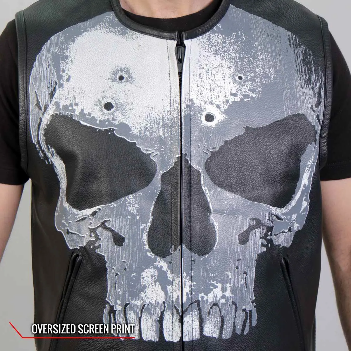 Hot Leathers VSM2001 Men's Black Jumbo Skull Conceal and Carry Leather Vest