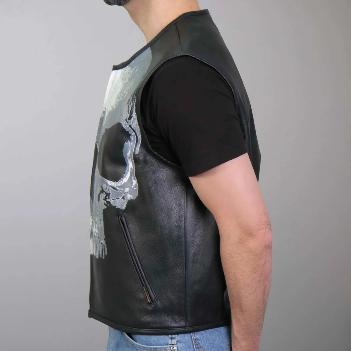Hot Leathers VSM2001 Men's Black Jumbo Skull Conceal and Carry Leather Vest
