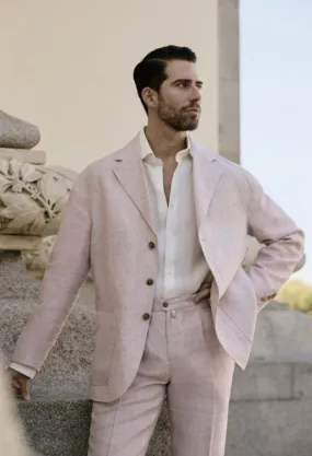 Italian Pink Linen Single Breasted Three Button Style Two Piece Suit