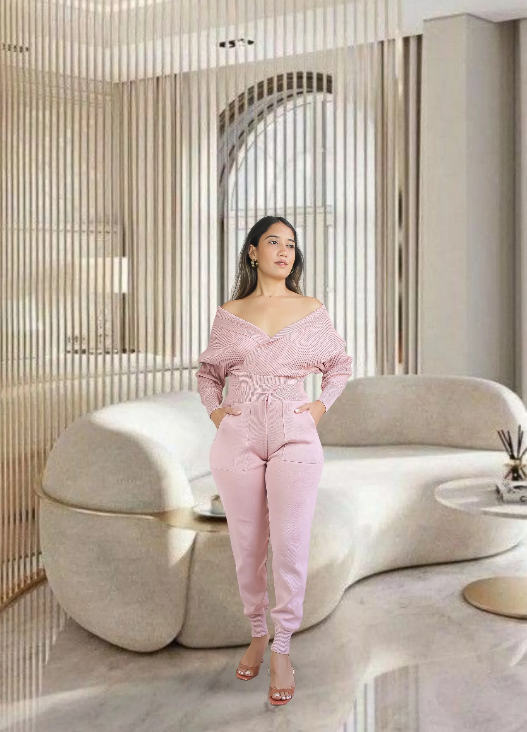 Pink Kim Knitted Top and Pants