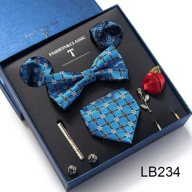 Silk Tie Set with Cufflinks & Pocket Square - Necktie Gift Box