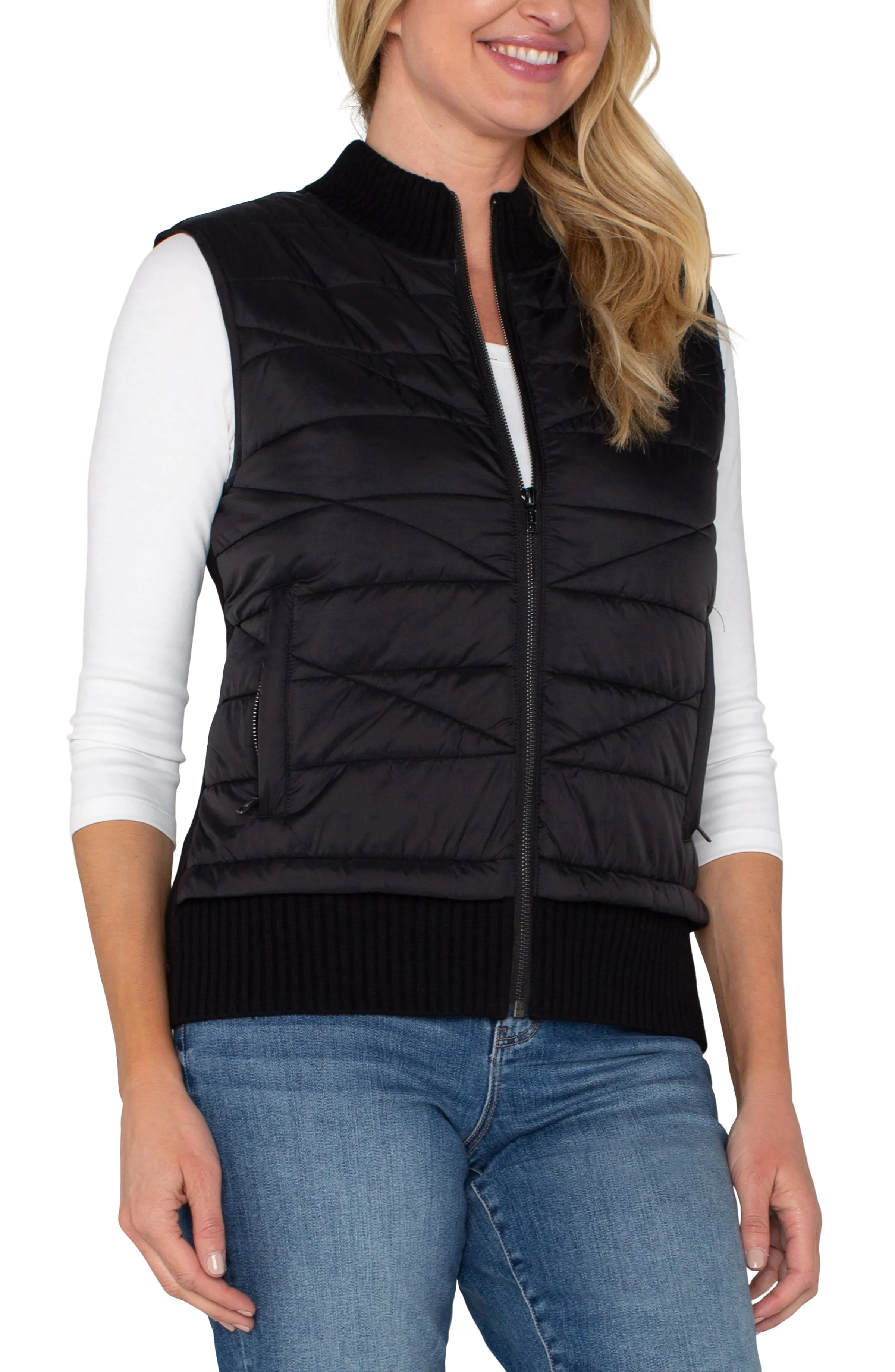 SLEEVELESS QUILTED FULL ZIP SWEATER VEST