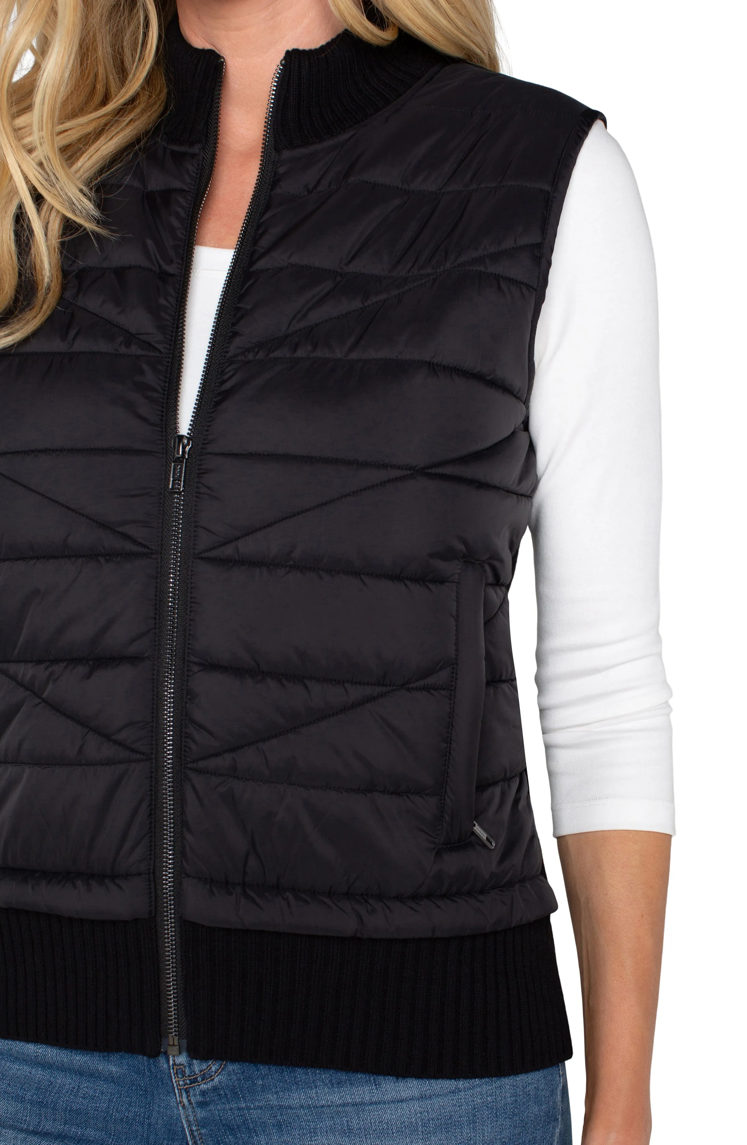 SLEEVELESS QUILTED FULL ZIP SWEATER VEST