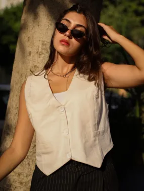 V-Neck Cotton Vest Beige