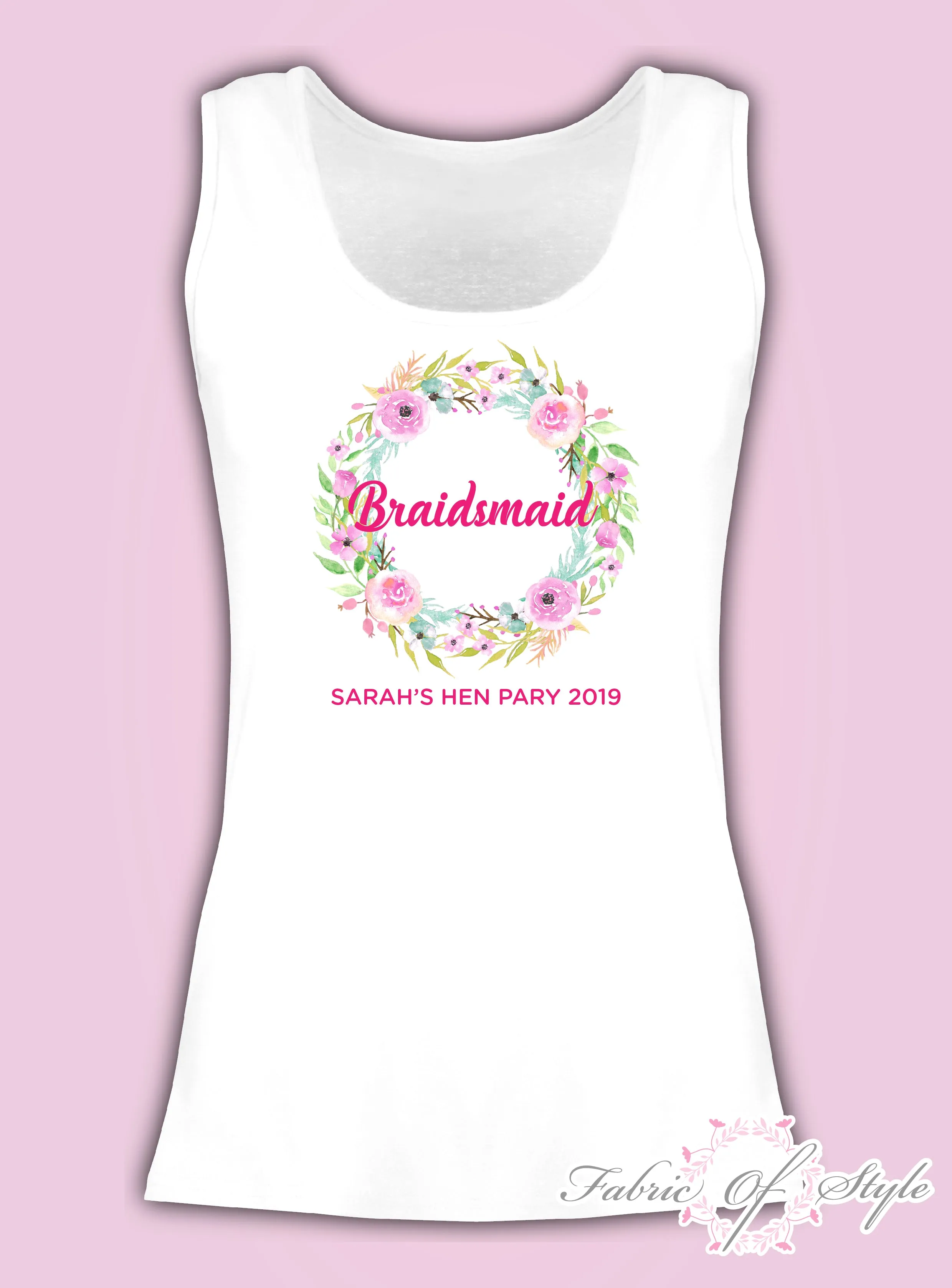 Wreath Vest Tank Top Hen Do Party Bride Tribe Wedding Personalised T-shirt Ladies Female