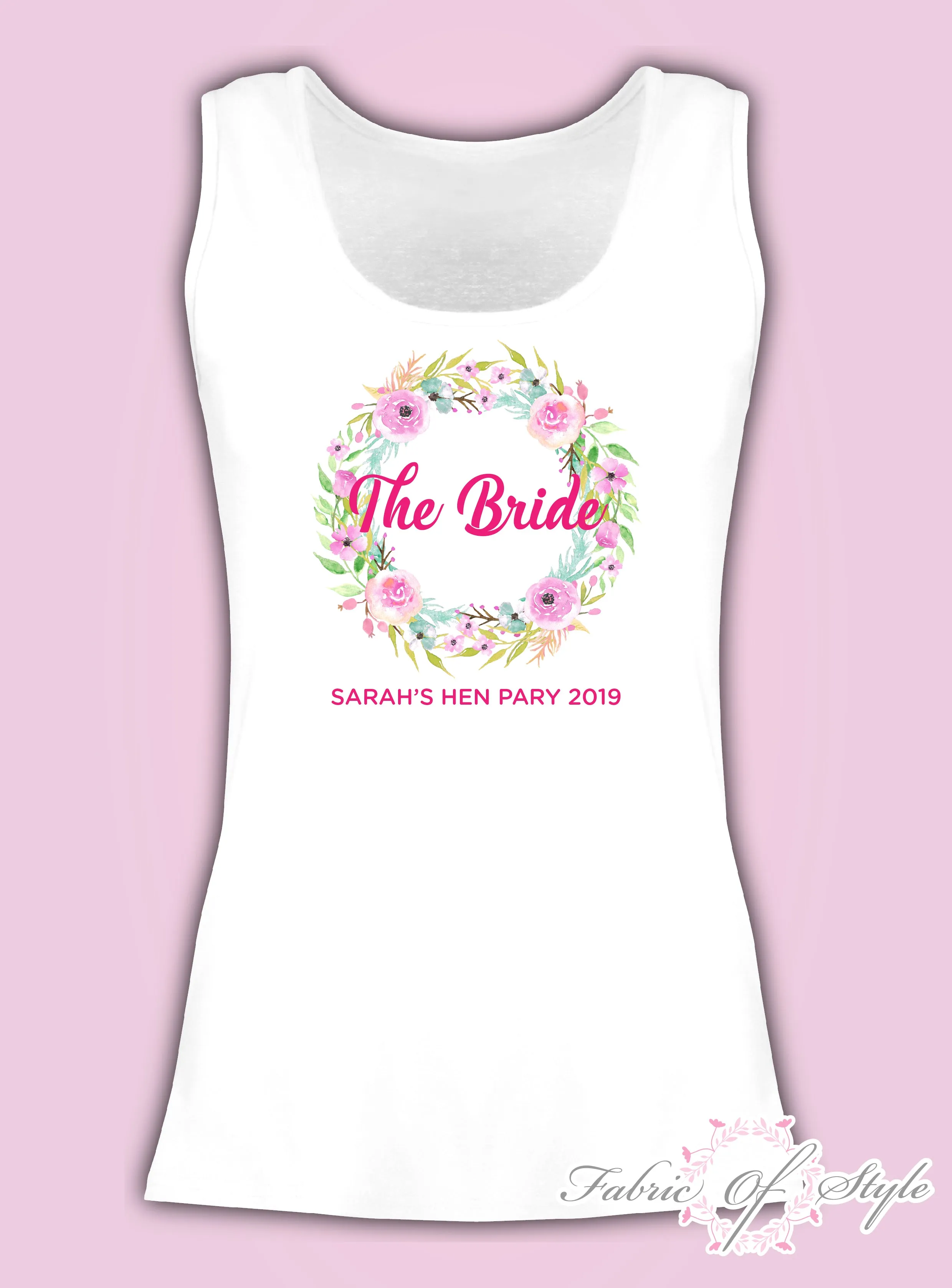 Wreath Vest Tank Top Hen Do Party Bride Tribe Wedding Personalised T-shirt Ladies Female