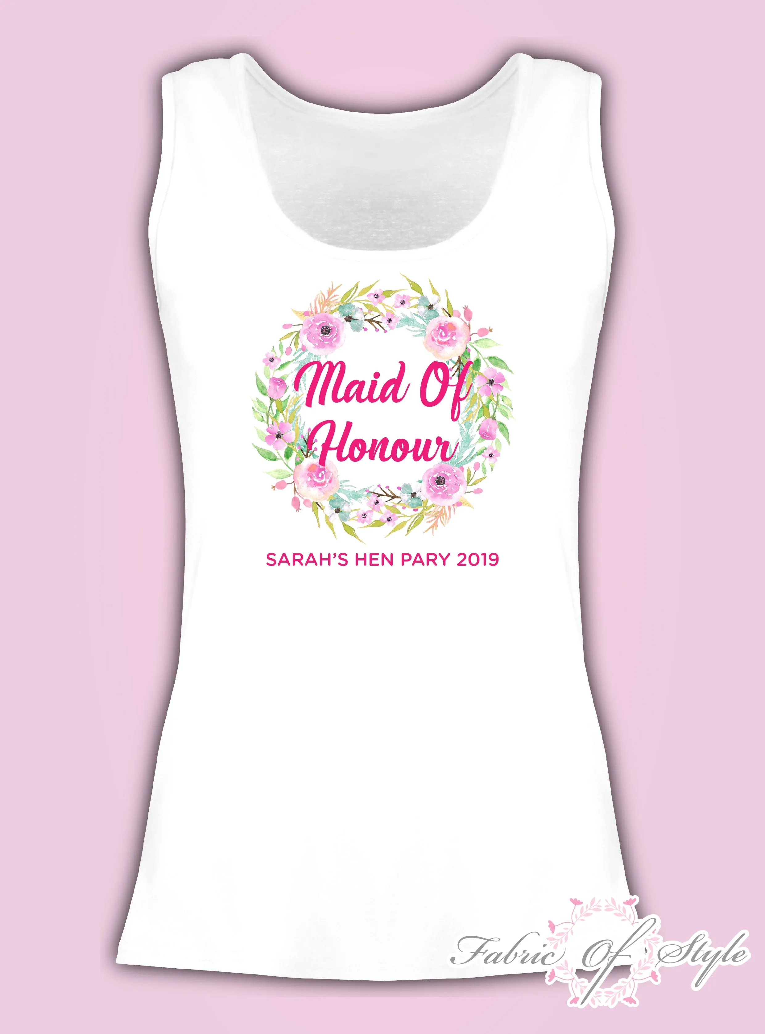 Wreath Vest Tank Top Hen Do Party Bride Tribe Wedding Personalised T-shirt Ladies Female